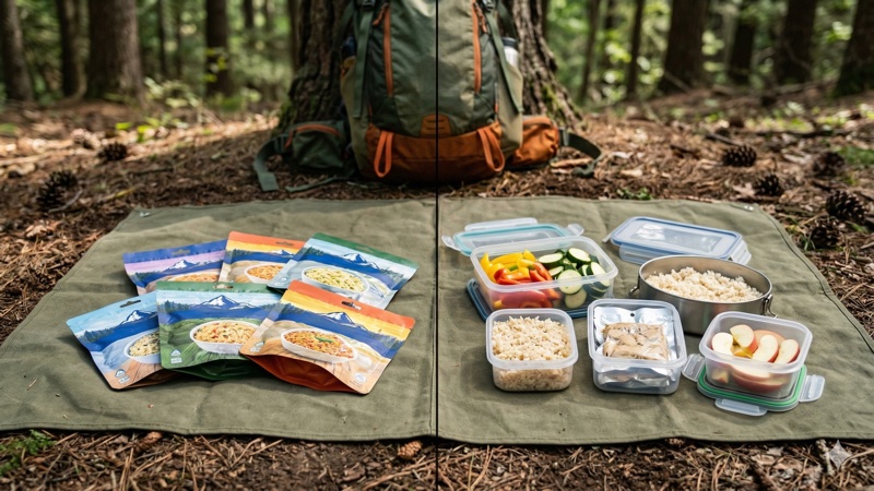 フリーズドライ食品とレトルト食品を並べた比較