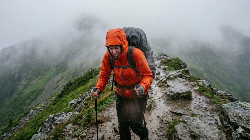 雨と風にさらされる夏山の稜線