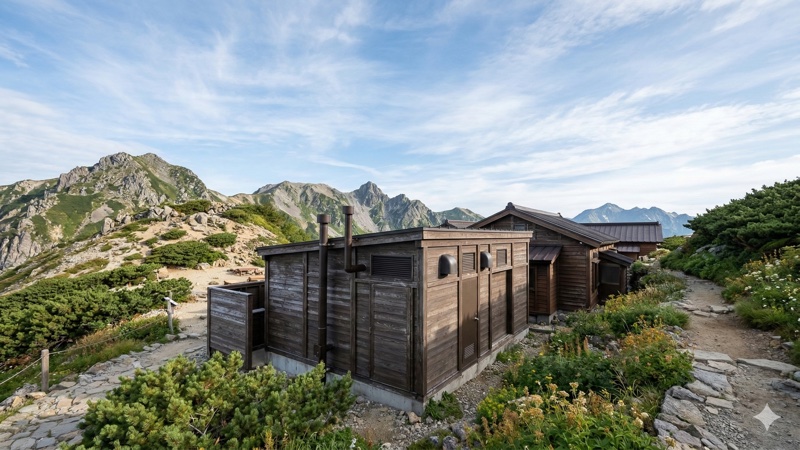 携帯トイレと登山道の風景